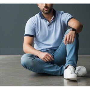 Au Noir Polo Golf Mens Large Blue Floral Comic Cartoon Anime Artwork Shirt